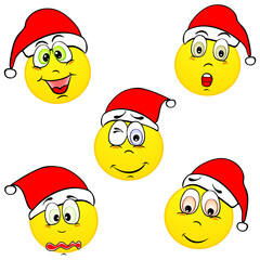Emoji and sad New Year hat icon set. Vector illustration