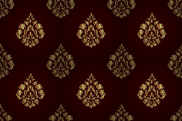 seamless raster pano pattern with vintage golden elements
