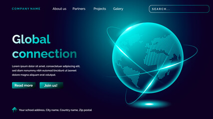 Global connection landing page in futuristic technology style