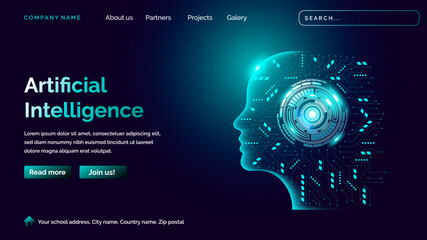 Human artificial intelligence landing page in futuristic technology style