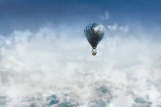 illustration of a hot air balloon flying lonely in the sky