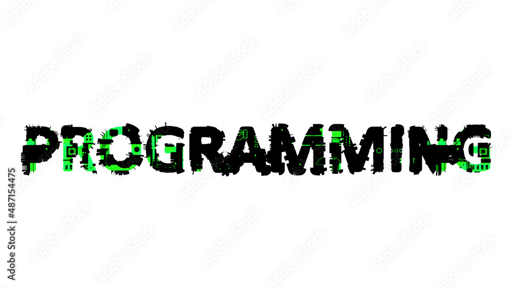 Poster programming black - green cybernetic digital text, isolated - object 3d rendering