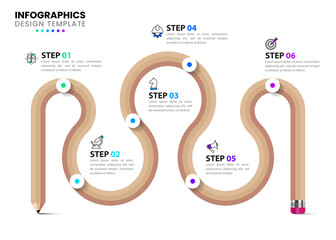 Infographic template with icons and 6 options or steps. Pencil