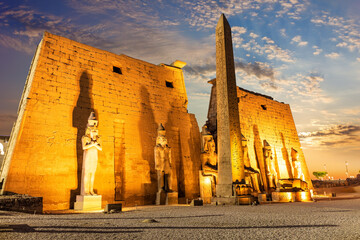 Luxor Temple side view, beautiful sunset light, Egypt