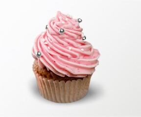 Cup Cake with pink butter cream, food concept