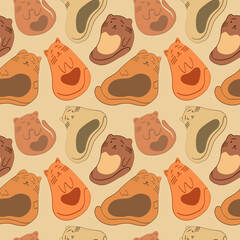 Cute seamless background with funny cats in cartoon style.