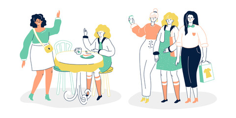 Meeting with friends - colorful flat design style illustration