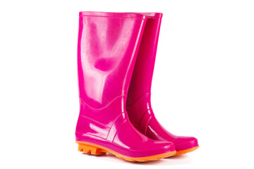 Pink Rubber Boots on White Background