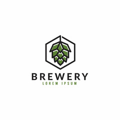 simple hops logo design in hexagon, minimalist and clean logo, beer logo, brewery, modern vector template