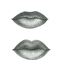 Diversity beauty shape of female lips. Illustration of a graphite pencil isolated on a white background.
