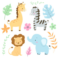 Vector illustration tropical animals set