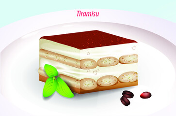 Italian Tiramisu dessert on a white plate