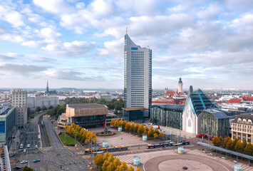 Cityscape of Leipzig (Saxony, Germany). Aerial view over Augustusplatz