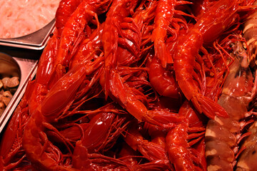 Fresh and healthy seafood prawns for sale at a market