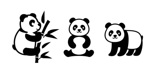 Obraz premium Panda logo with Bamboo set vector.
