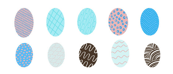 a set of Easter eggs in blue tones