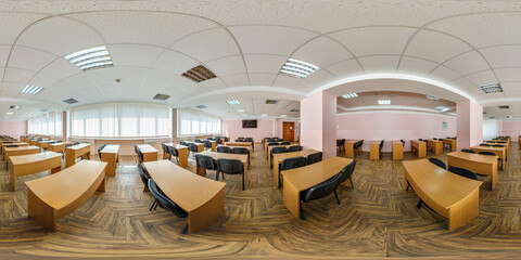 full seamless spherical hdr 360 panorama view in modern empty classroom, conference and lecture...