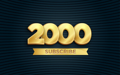 2000 subscribers Banner templete with 3d editable text effect.