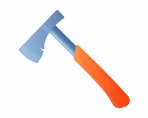 Vector illustration metal ax with orange handle isolated on white background. Axe vector icon in flat cartoon style. Hand tool for working with wood. Equipment for carpentry work. 