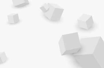 3d cubes. Model of white cubes with shadow. Geometric shapes background.
