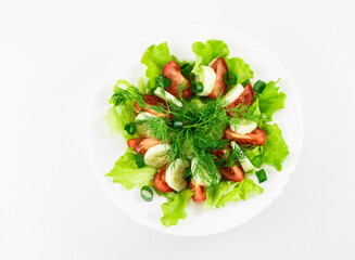 Healthy salad of fresh vegetables and greens, vegetarian and dietary vitaminized food