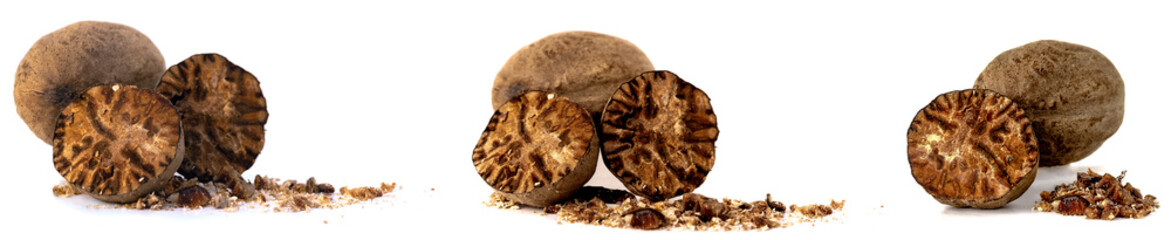 Muscat, nutmeg isolated on white background