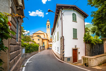 Laglio. Town of Laglio on Como lake street and church colorful view