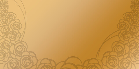 Embossed roses golden background with copy space. Luxury bridal decoration 
