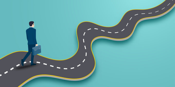 Businessman walking on the career road