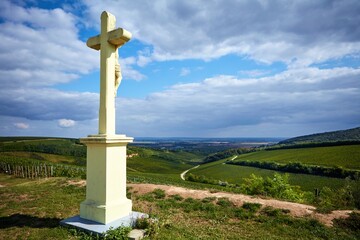 Lookout point on the top of Ördögárok vineyard. Landscape in Villany, Hungary.