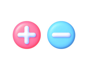 Fototapeta premium Plus minus in 3d style on white background. 3d cartoon vector icon. 