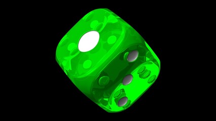Green dice on black background.
3d illustration.