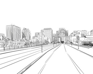  Ottawa. Canada. Hand drawn. Unusual Street sketch, vector illustration