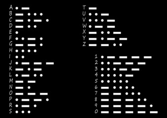 International morse alphabet. Black and white Morse code. © Neslihan