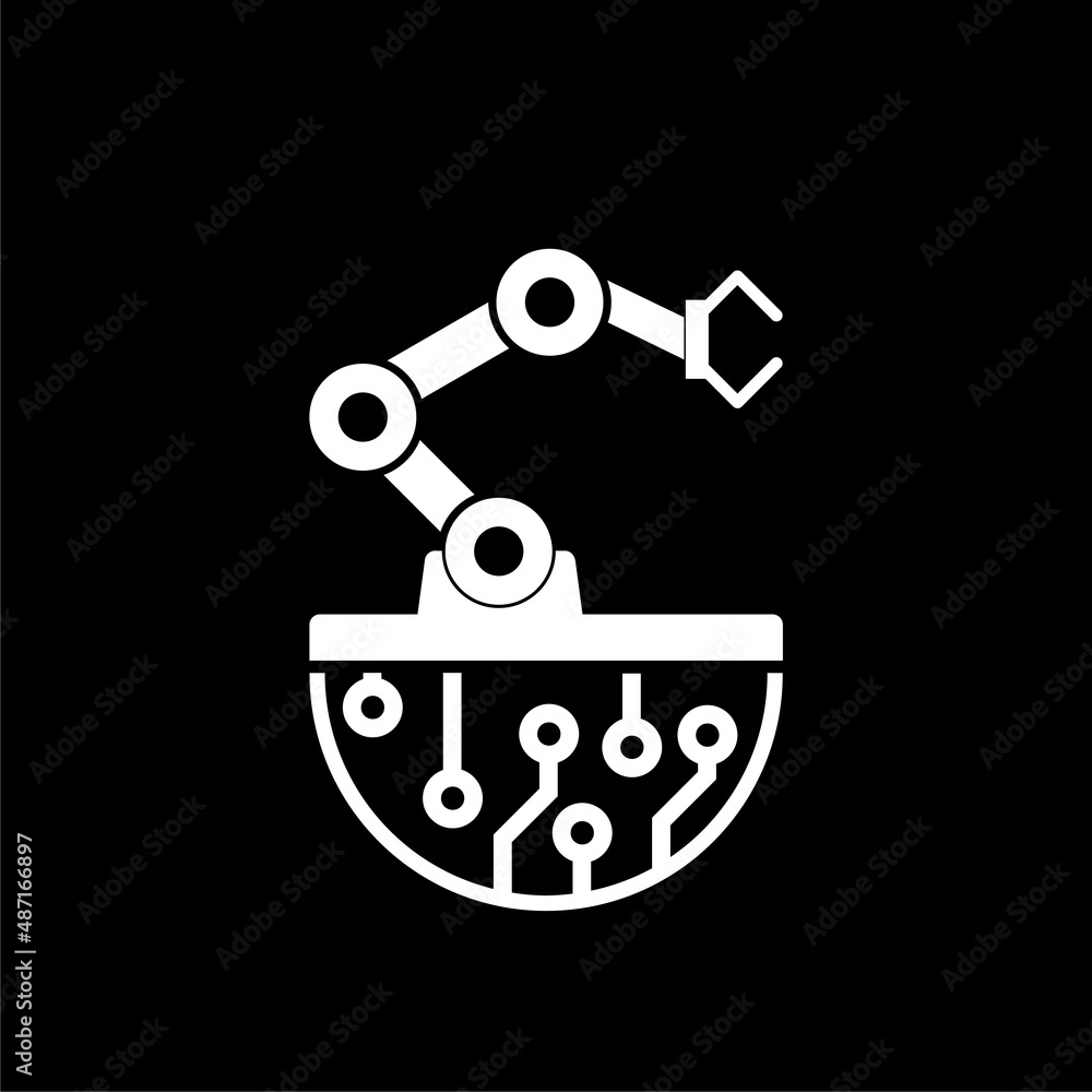 Poster robot arm icon isolated on dark background
