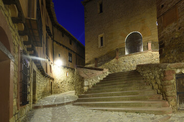 dusk in the streets of medieval village of Albarracin, Teruel province, Aragon, Spain