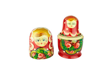 Traditional Russian matryoshka doll on white background