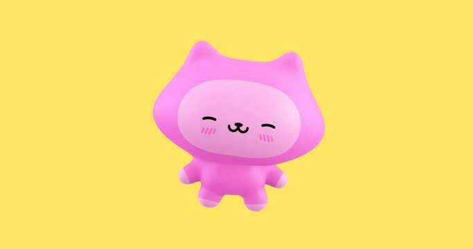 Funny Looped cartoon kawaii cat character. Cute emotions and move animation. 4k video