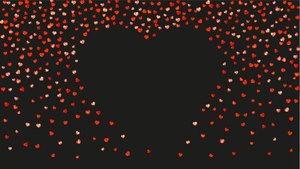 Valentines day card with pink glitter hearts. February 14th. Vector confetti for valentines day card template. Grunge hand drawn texture. Love theme for poster, gift certificate, banner.