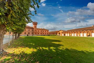 Pollenzo, Bra, Piedmont, Italy - October 12, 2021: Building and park of University of Gastronomic...