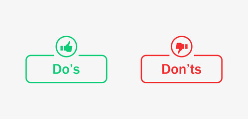 Dos and donts icons in line frame - thumbs up or thumb down. Like or dislike - do's and don'ts frames - true or false - Dos and dont in outline frame
 - obrazy, fototapety, plakaty