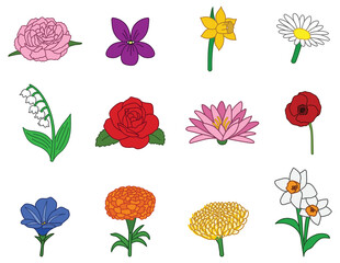 Monthly Birth Flower Clipart Art - Color
