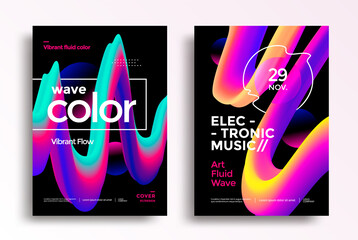 Modern poster layout with Creative 3d flow shape. Abstract Liquid wave for Cover design. Bright Gradient fluid form. Vector colorful futuristic composition.
