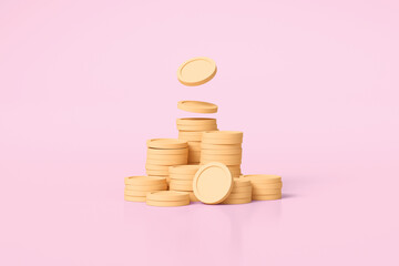 Coins on a pink background. 3d render illustration.