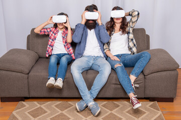 mom dad and daughter. digital future and innovation. modern life. father mother and child