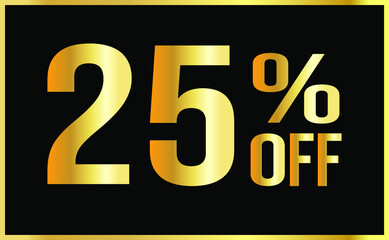 25% off. Golden numbers with black background. Luxury banner for shopping, print, web, sale 3d illustration