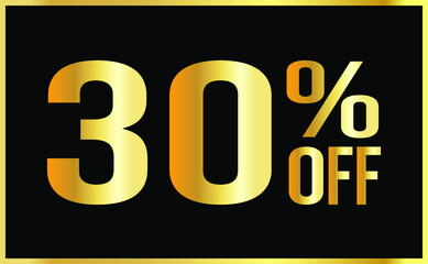 30% off. Golden numbers with black background. Luxury banner for shopping, print, web, sale 3d illustration