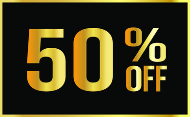 50% off. Golden numbers with black background. Luxury banner for shopping, print, web, sale 3d illustration