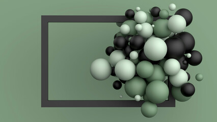 Abstract background with green and black spheres. 3d render illustration