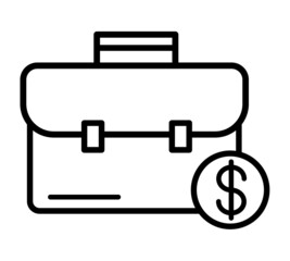 Briefcase with dollars stack flat icon. Business bag pictogram for web. Line stroke. Iisolated on white background. Vector eps10
